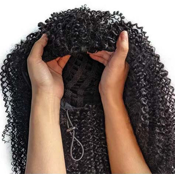 Black Kinky Curly Half Wig Human Hair-20"