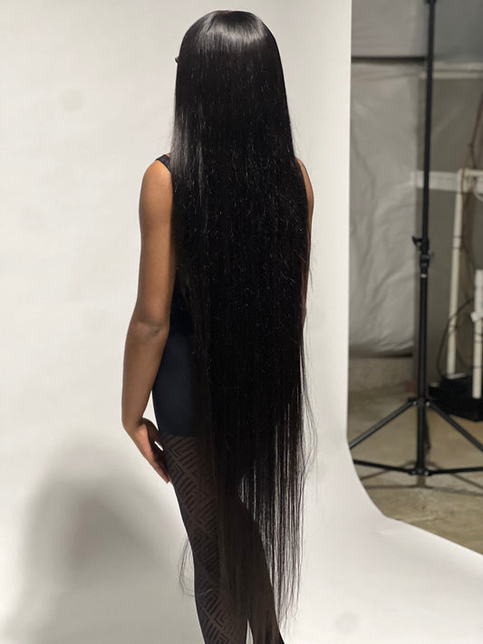 Black Straight Half Wig Human Hair-46"